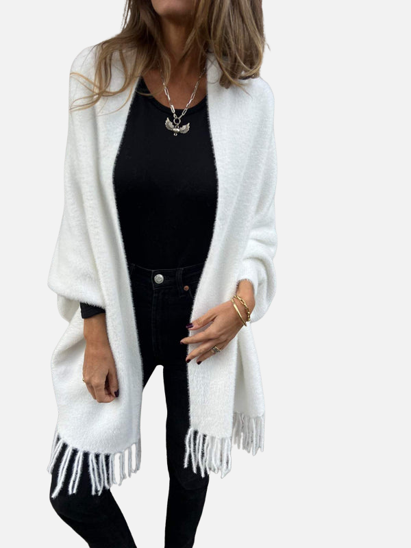Lotte | Lang Pluche Gebreid Vest met Franjes