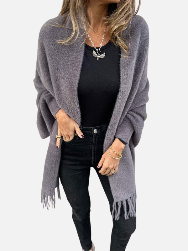Lotte | Lang Pluche Gebreid Vest met Franjes