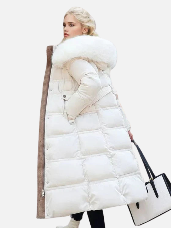 Emma | Lange Gewatteerde Winterjas met Bontkraag