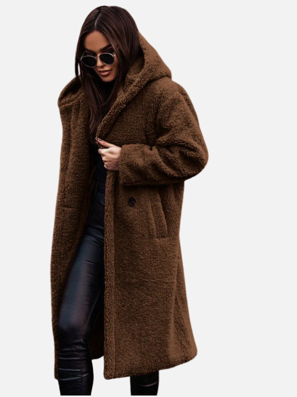 Emma | Lange Teddy Winterjas met Revers