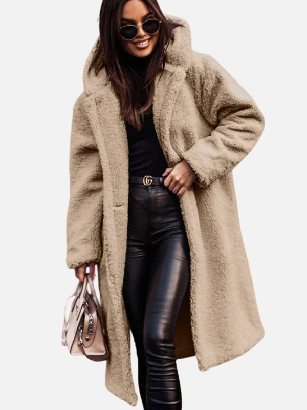 Emma | Lange Teddy Winterjas met Revers