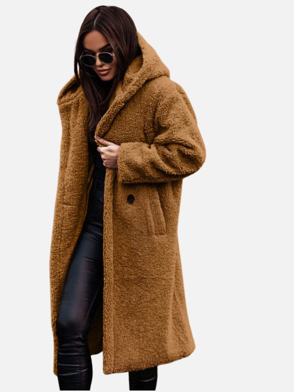 Emma | Lange Teddy Winterjas met Revers