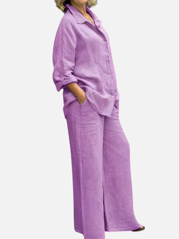 Eva | Linnen Set met Blouse en Wijde Broek