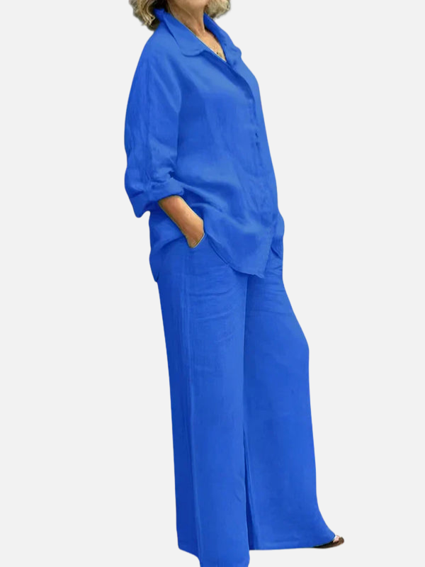 Eva | Linnen Set met Blouse en Wijde Broek