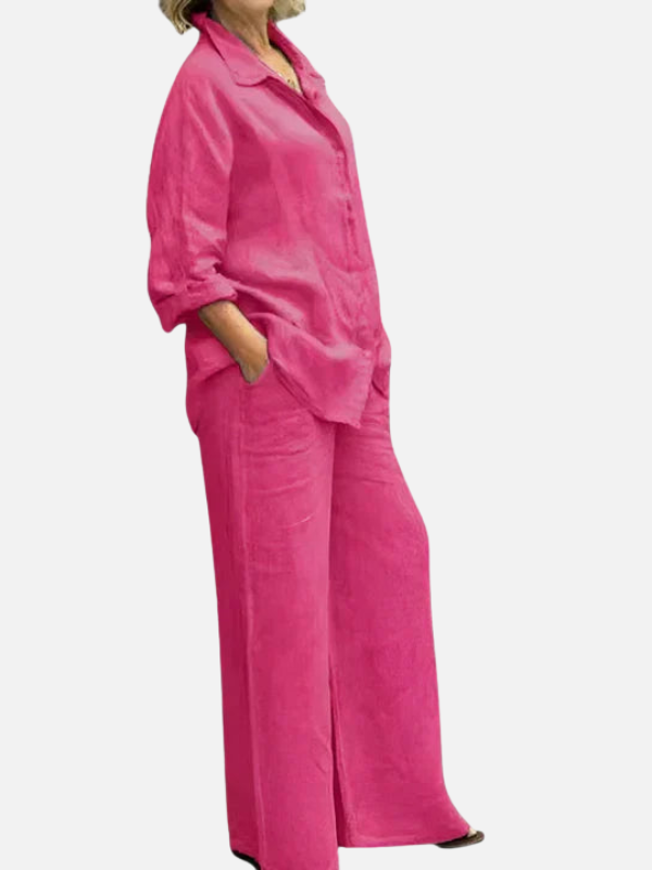 Eva | Linnen Set met Blouse en Wijde Broek