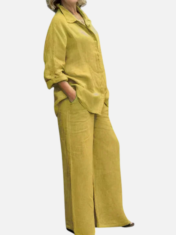 Eva | Linnen Set met Blouse en Wijde Broek
