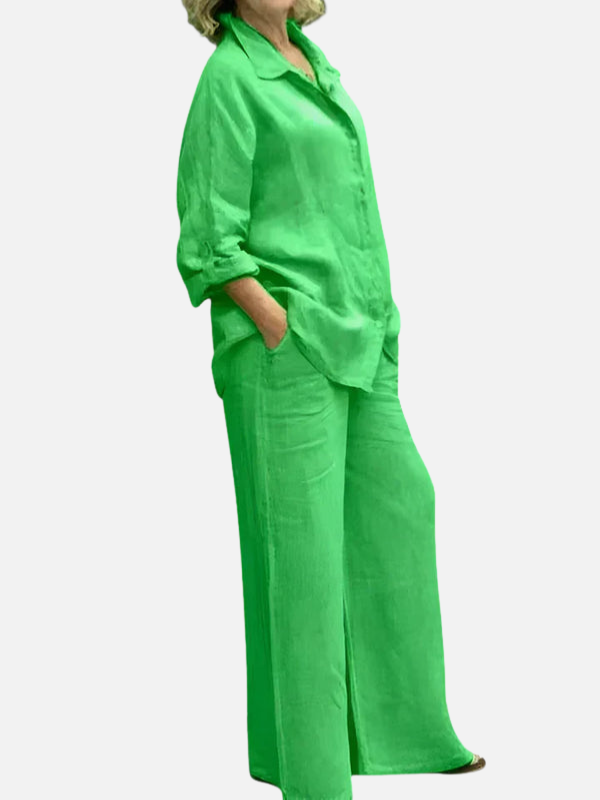 Eva | Linnen Set met Blouse en Wijde Broek