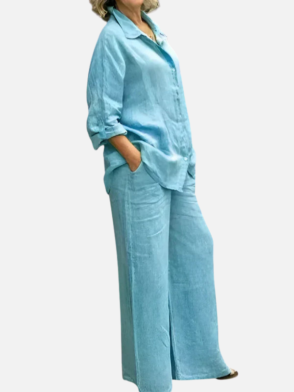 Eva | Linnen Set met Blouse en Wijde Broek