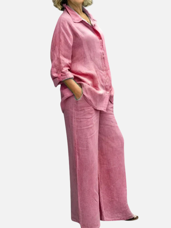 Eva | Linnen Set met Blouse en Wijde Broek