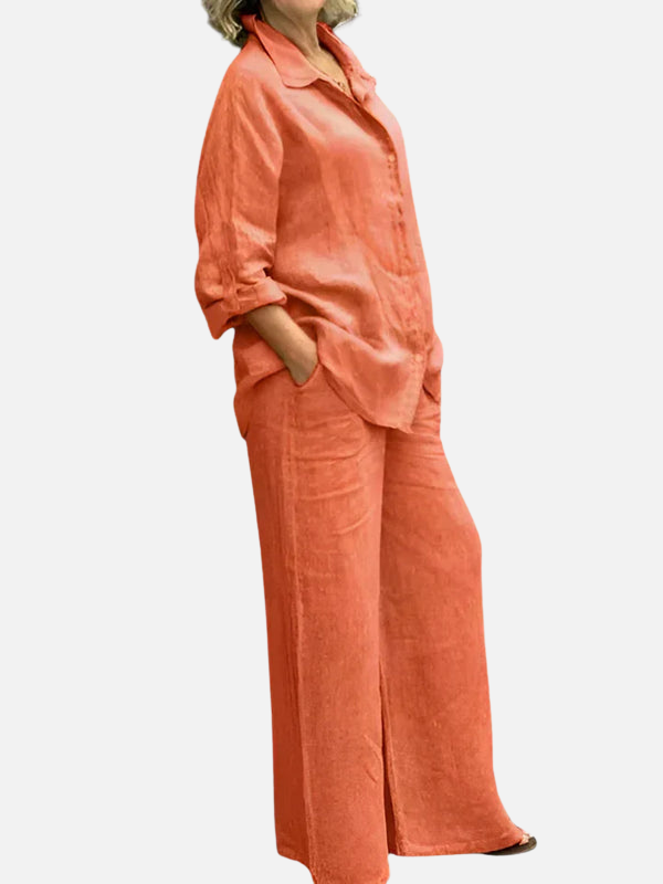 Eva | Linnen Set met Blouse en Wijde Broek