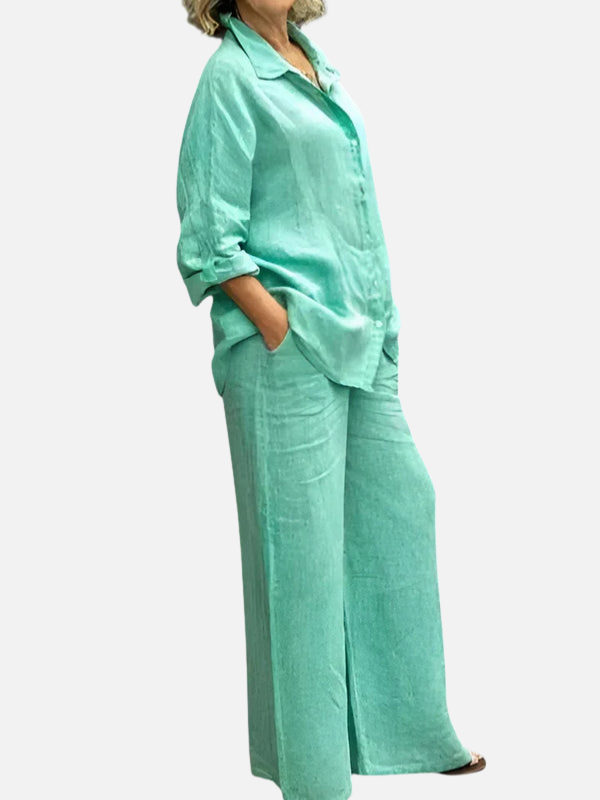 Eva | Linnen Set met Blouse en Wijde Broek