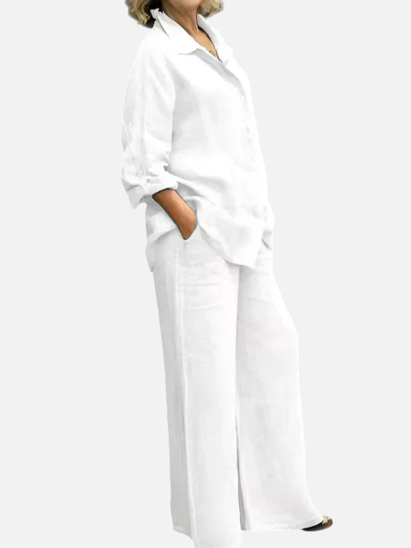 Eva | Linnen Set met Blouse en Wijde Broek