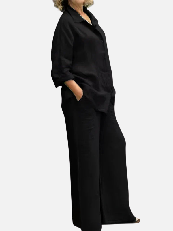 Eva | Linnen Set met Blouse en Wijde Broek