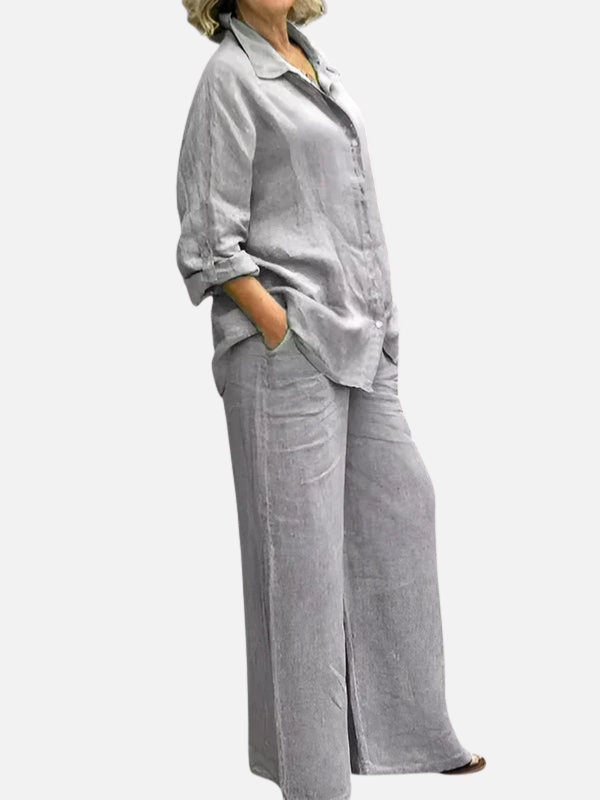 Eva | Linnen Set met Blouse en Wijde Broek
