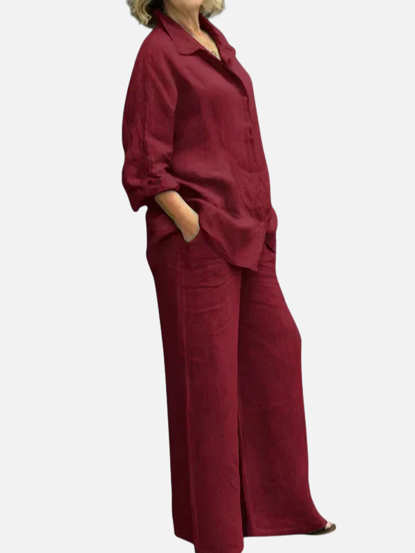 Eva | Linnen Set met Blouse en Wijde Broek