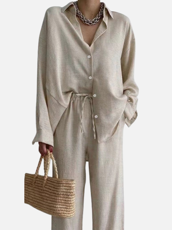 Fleur | Linnen Set met Blouse en Wijde Broek