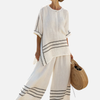 Sara | Linnen Set met Gestreepte Asymmetrische Top