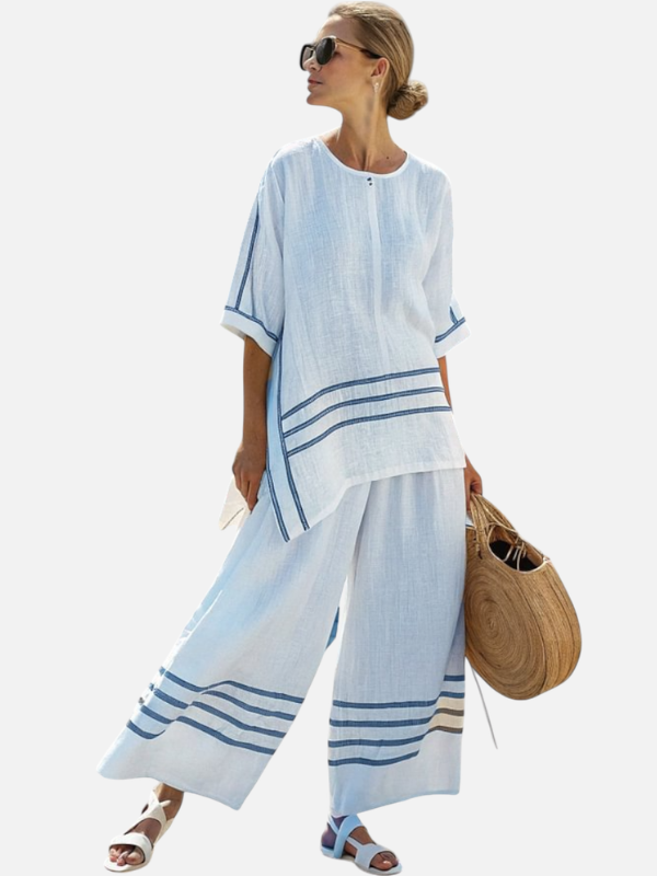 Sara | Linnen Set met Gestreepte Asymmetrische Top