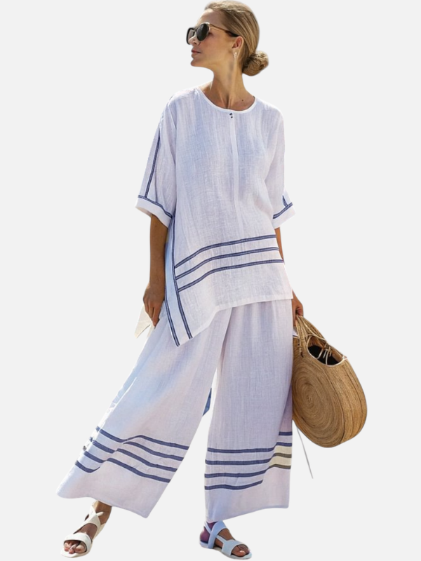 Sara | Linnen Set met Gestreepte Asymmetrische Top