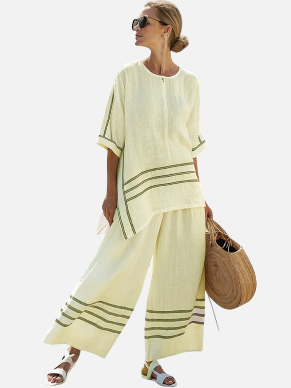 Sara | Linnen Set met Gestreepte Asymmetrische Top