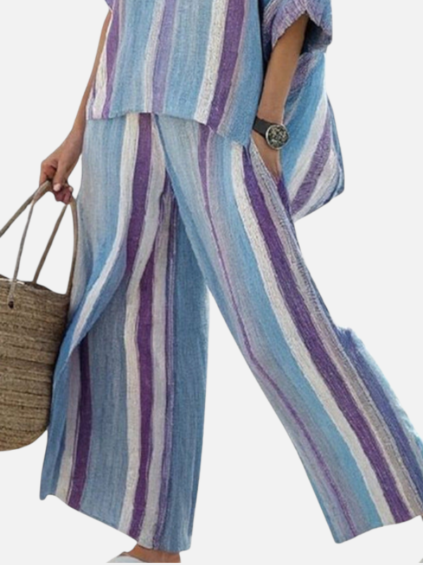 Sara | Linnen Set met Gestreepte Top en Broek