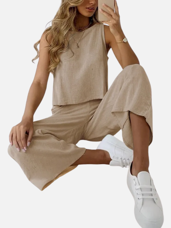 Eva | Linnen Set met Mouwloze Top en Wijde Broek