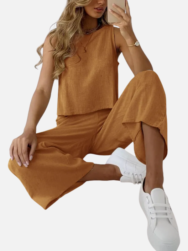 Eva | Linnen Set met Mouwloze Top en Wijde Broek