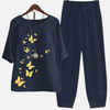 Eva | Linnen Set met Vlinderprint Top en Broek