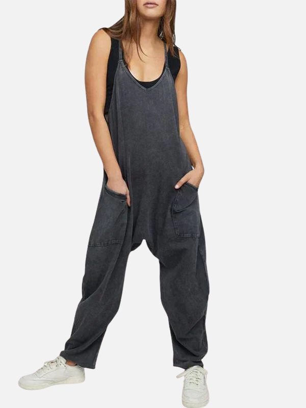 Eva | Losse Mouwloze Jumpsuit met Wijde Pijpen