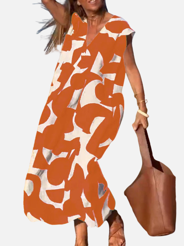 Sara | Maxi-Jurk met Print en V-Hals