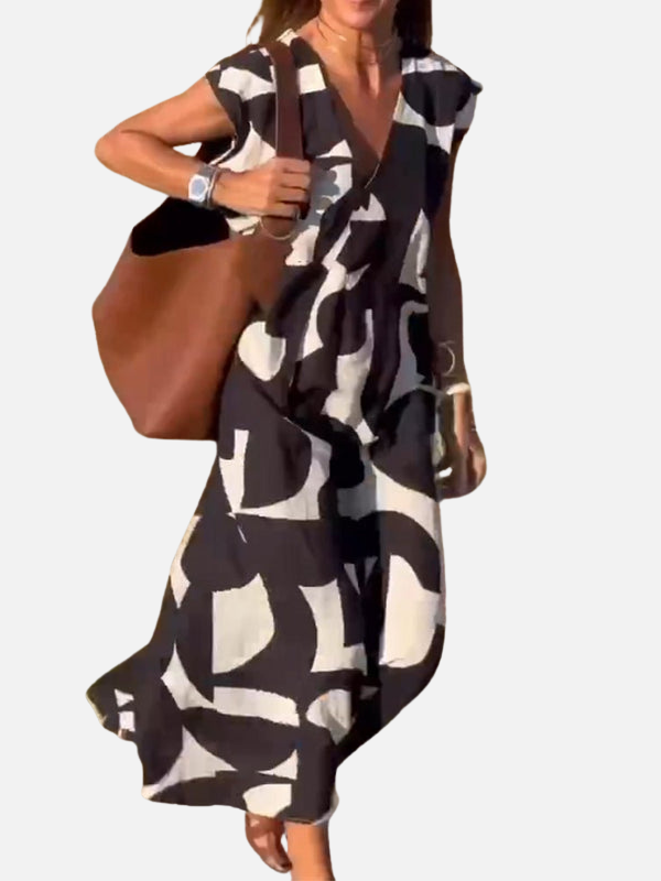 Sara | Maxi-Jurk met Print en V-Hals