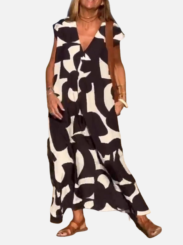 Sara | Maxi-Jurk met Print en V-Hals