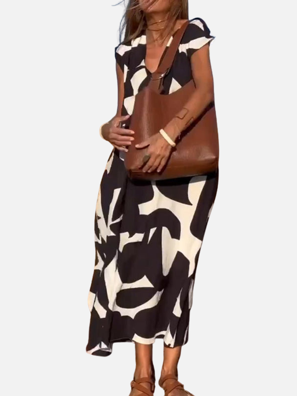 Sara | Maxi-Jurk met Print en V-Hals