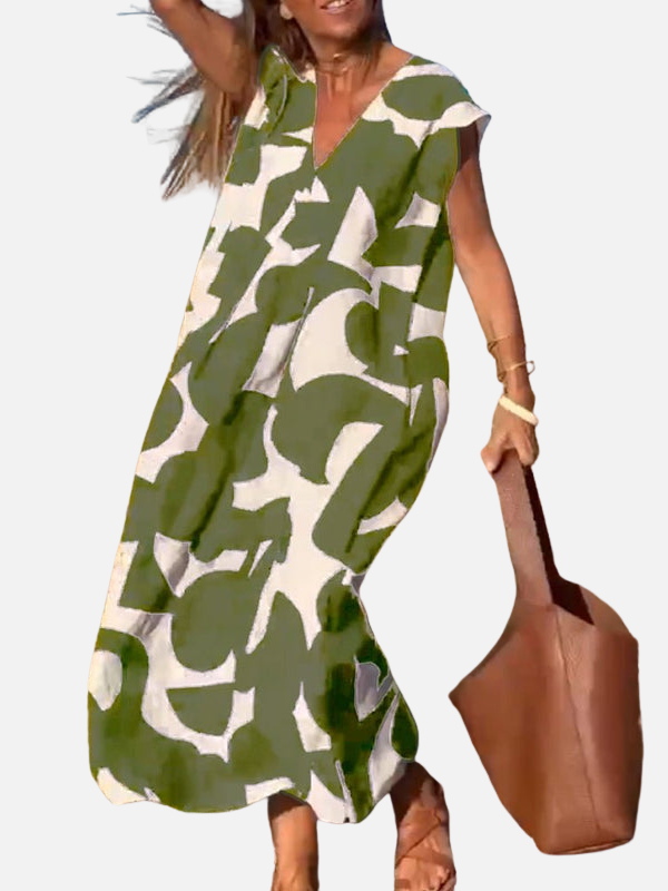 Sara | Maxi-Jurk met Print en V-Hals