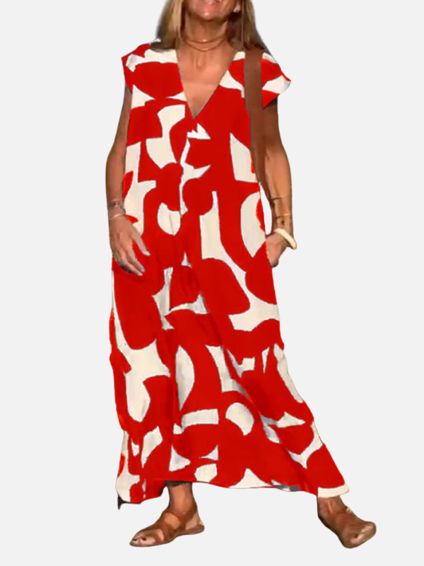 Sara | Maxi-Jurk met Print en V-Hals