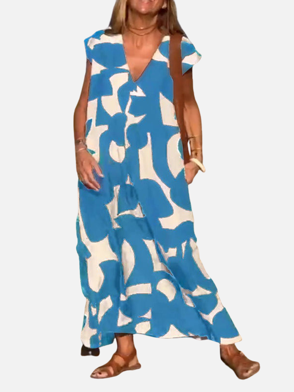 Sara | Maxi-Jurk met Print en V-Hals