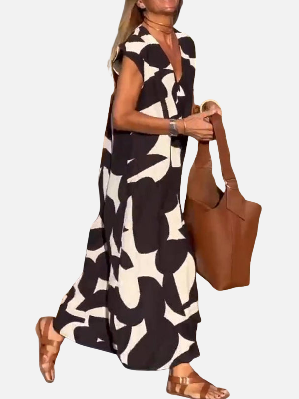 Sara | Maxi-Jurk met Print en V-Hals