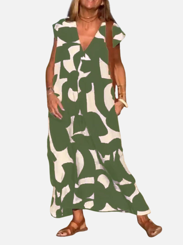 Sara | Maxi-Jurk met Print en V-Hals