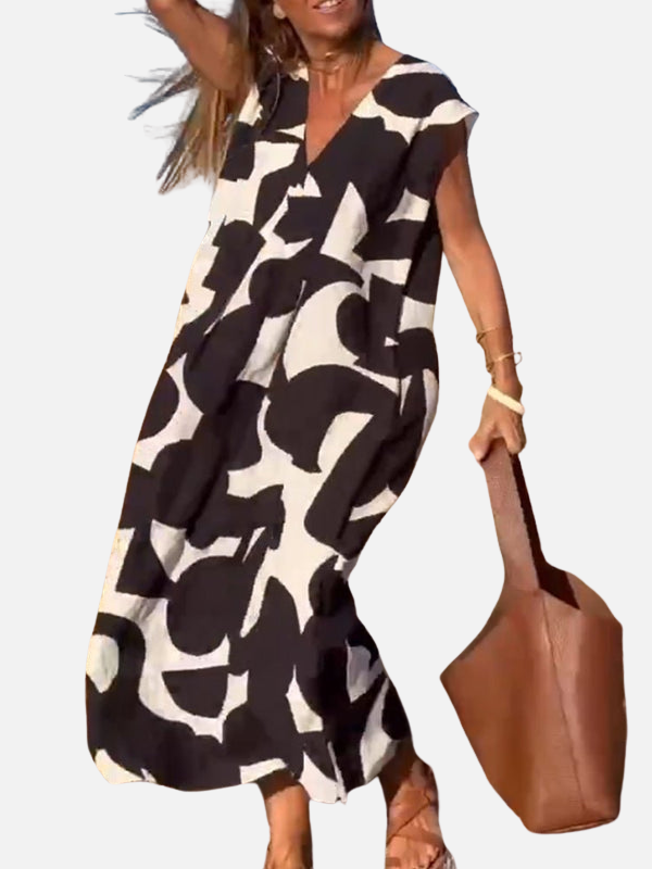 Sara | Maxi-Jurk met Print en V-Hals