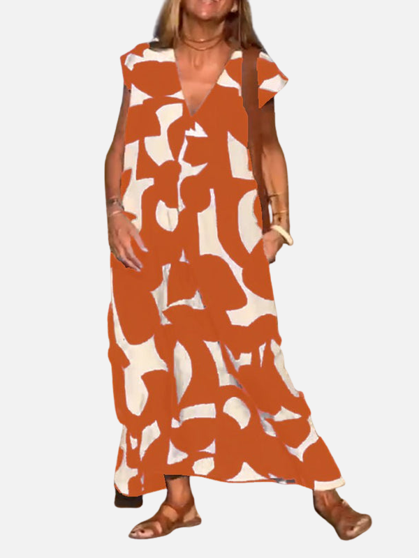 Sara | Maxi-Jurk met Print en V-Hals