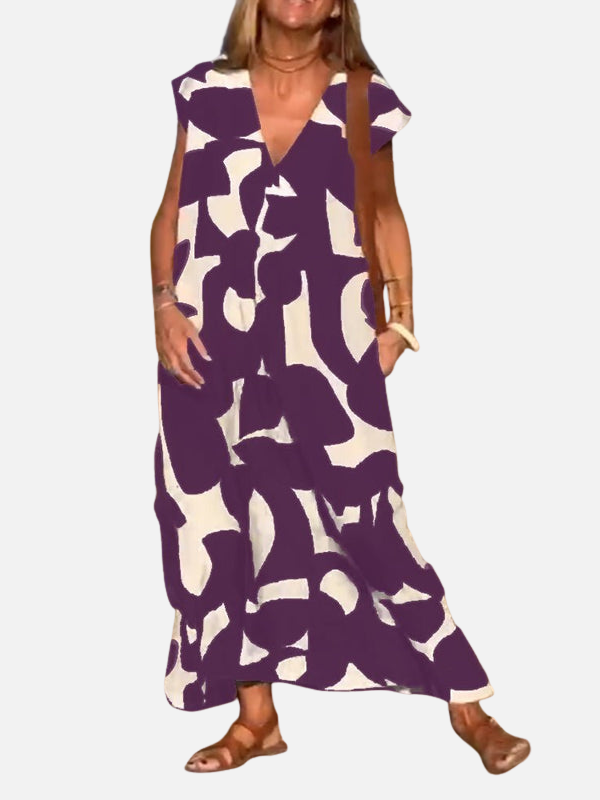 Sara | Maxi-Jurk met Print en V-Hals