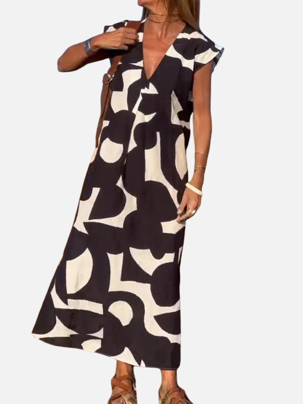 Sara | Maxi-Jurk met Print en V-Hals