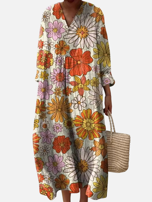 Sara | Maxi-Jurk met Print en V-Hals