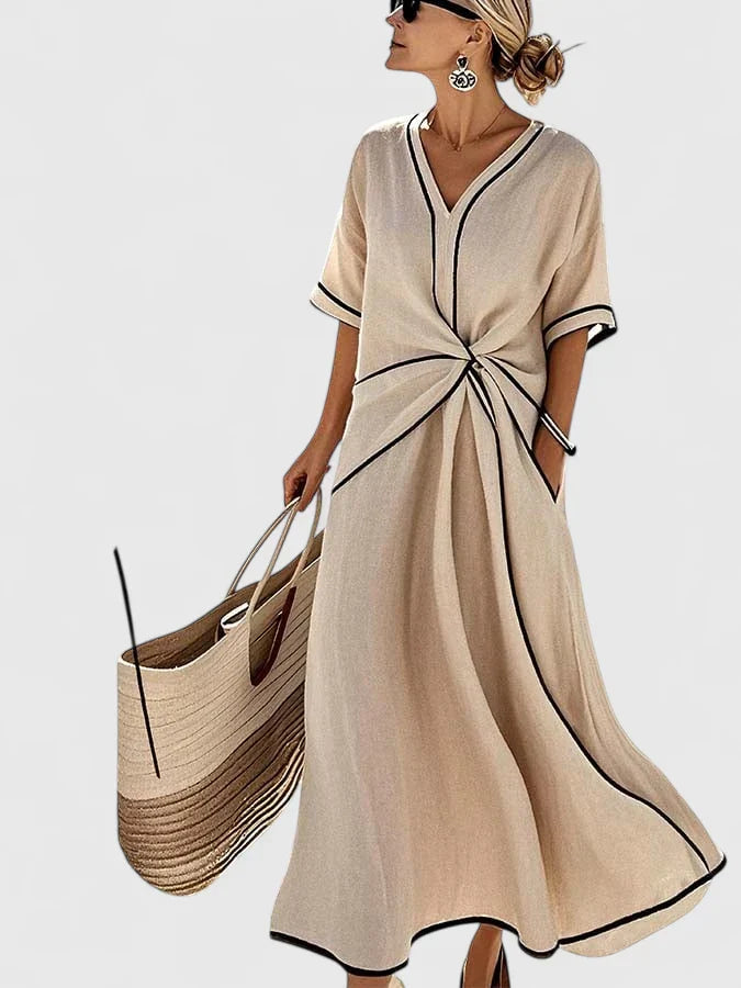 Sara | Maxi-Jurk met V-Hals en Knoopdetail