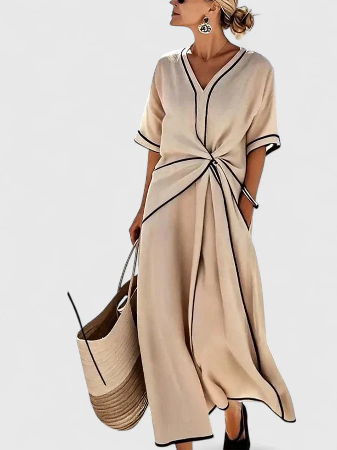 Sara | Maxi-Jurk met V-Hals en Knoopdetail