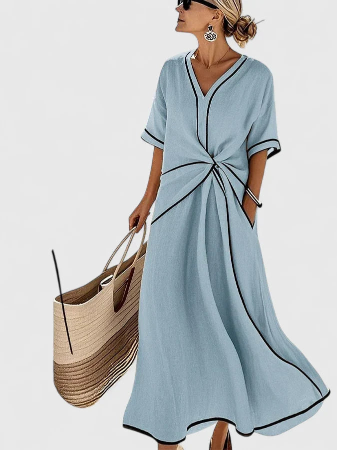Sara | Maxi-Jurk met V-Hals en Knoopdetail