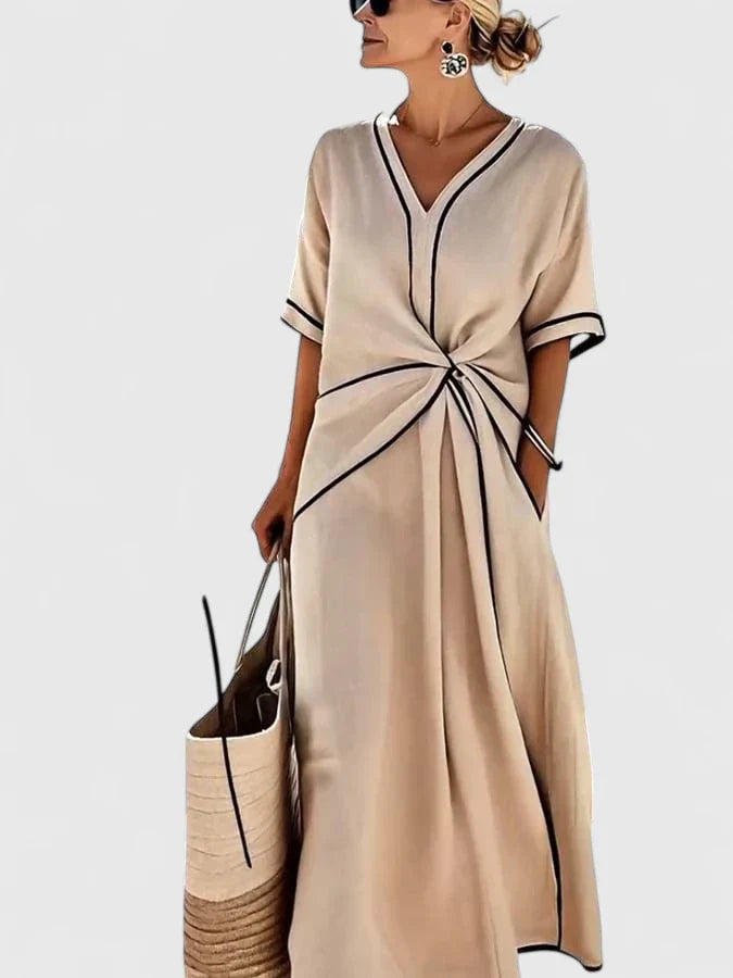 Sara | Maxi-Jurk met V-Hals en Knoopdetail