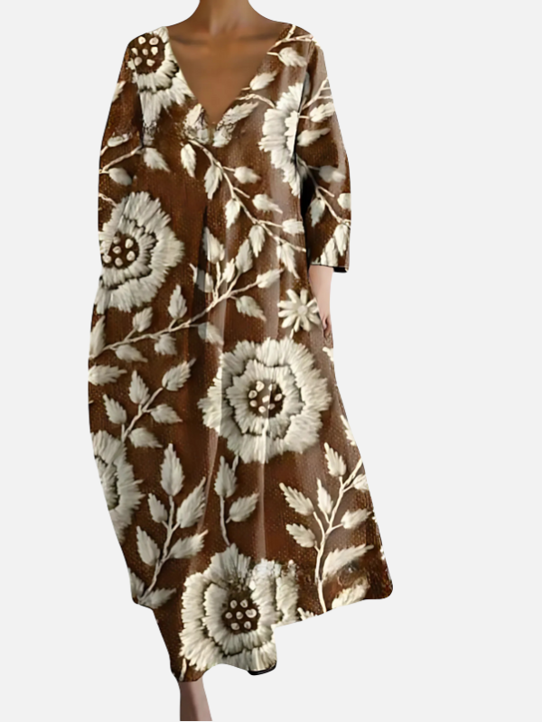 Sara | Maxi-Jurk met V-Hals en Print