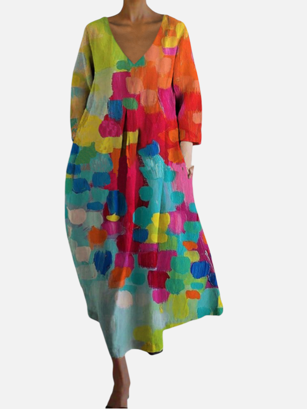 Sara | Maxi-Jurk met V-Hals en Print