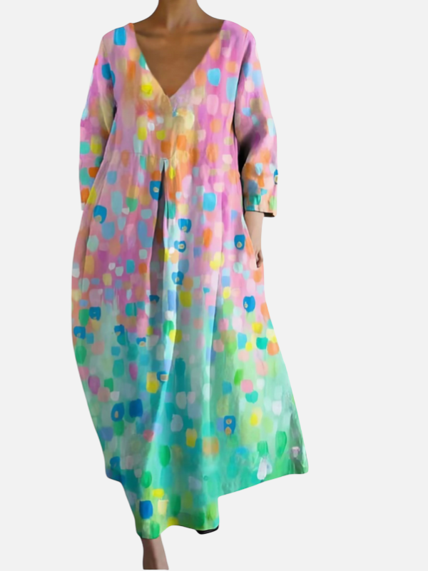 Sara | Maxi-Jurk met V-Hals en Print